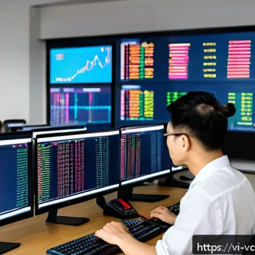 Home 33 가상화폐의 투자자 심리 연구 - A modern Vietnamese cryptocurrency trading office scene showing a diverse group of young investors a...