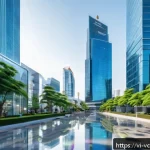 Home 18 가상화폐의 세계적 트렌드 분석 - A futuristic financial hub in Ho Chi Minh City featuring diverse DeFi applications: digital screens ...